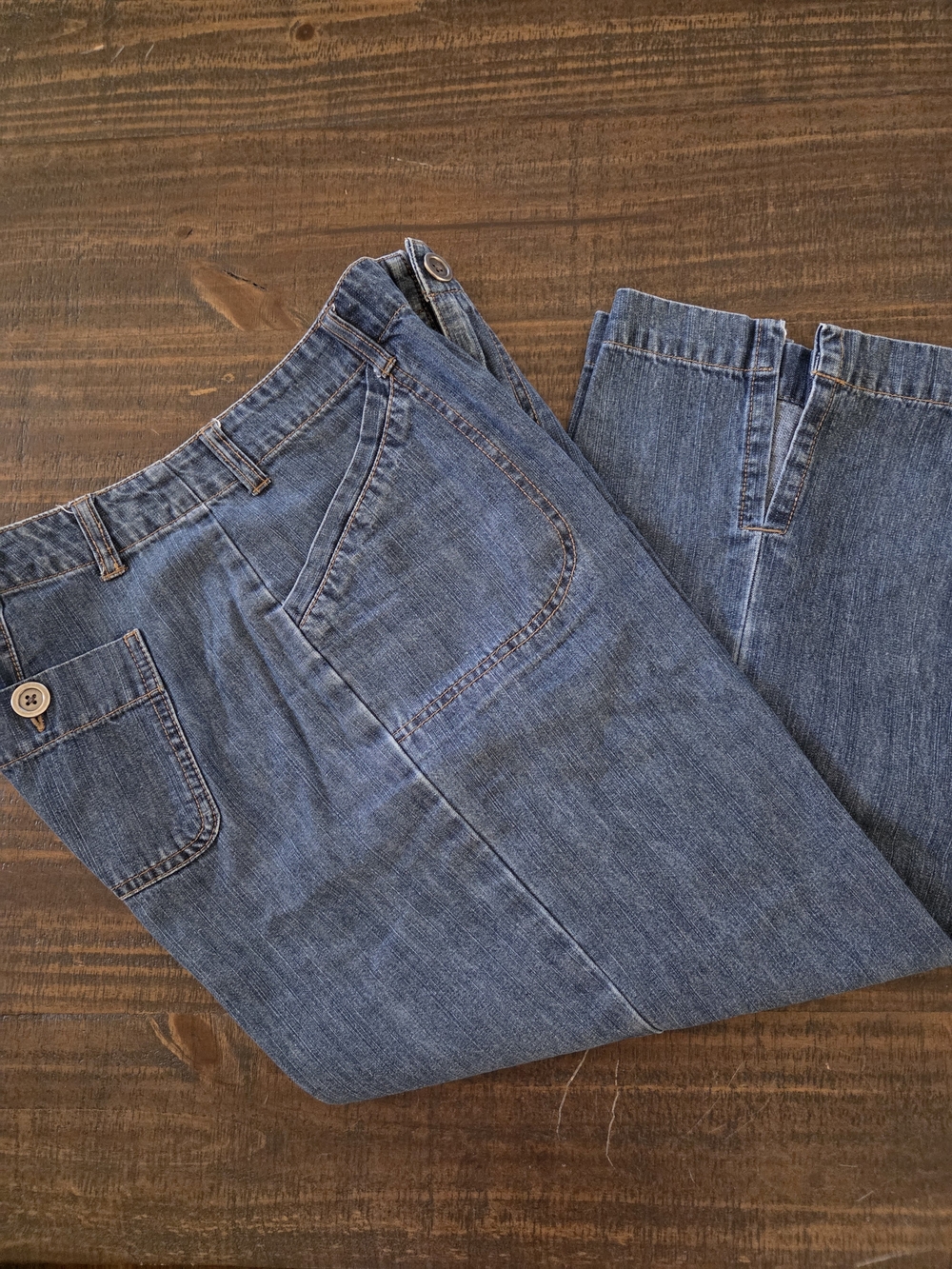 French Cuff Relaxed Blue Women's Jean Capris